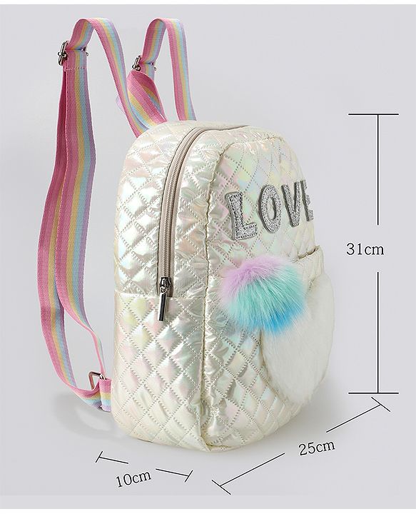 Pine Kids Fashion Backpack with Colourful Straps  Free Size - Silver