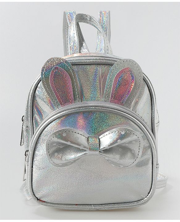 Babyhug Fashion Backpack with Bow Applique Free Size - Silver