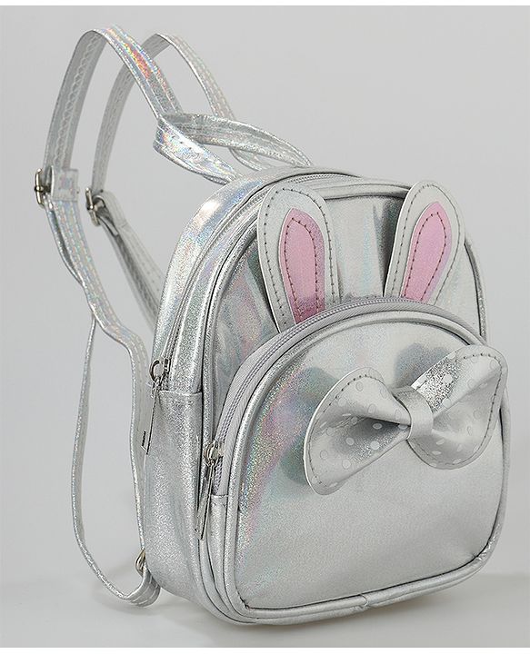 Babyhug Fashion Backpack with Bow Applique Free Size - Silver