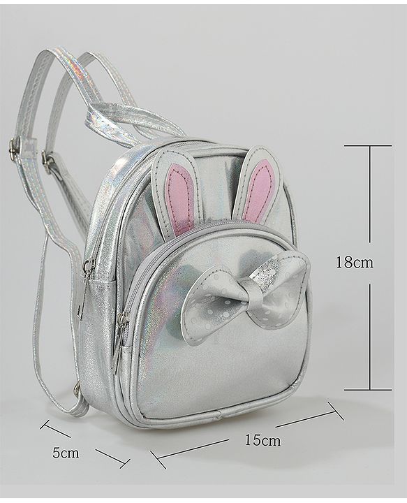 Babyhug Fashion Backpack with Bow Applique Free Size - Silver