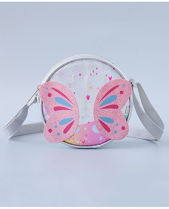 Babyhug Transparent Sling Bag with Butterfly Applique - Silver
