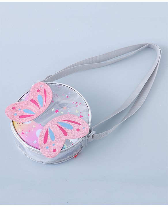 Babyhug Transparent Sling Bag with Butterfly Applique - Silver