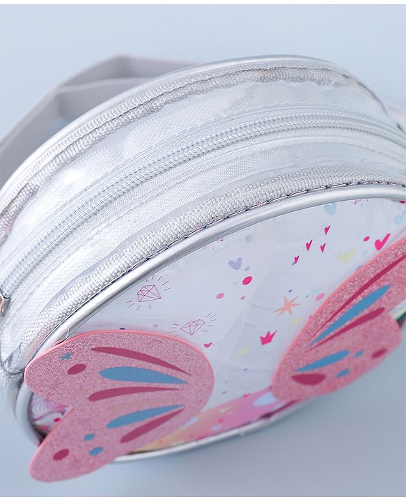 Babyhug Transparent Sling Bag with Butterfly Applique - Silver