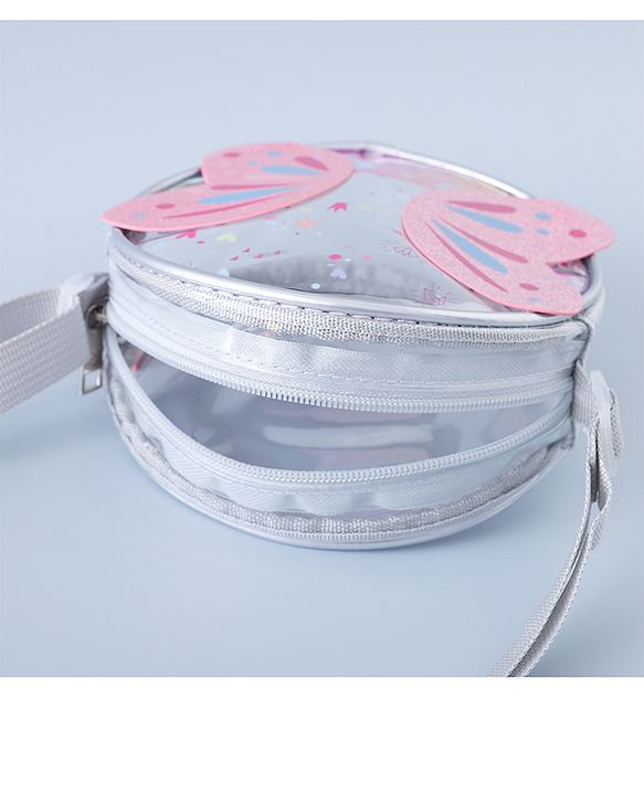 Babyhug Transparent Sling Bag with Butterfly Applique - Silver