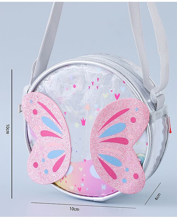 Babyhug Transparent Sling Bag with Butterfly Applique - Silver