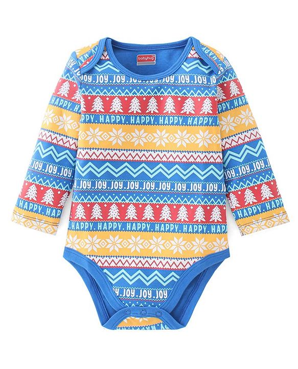 Babyhug 100% Cotton Full Sleeves Onesies With Text Print - Blue