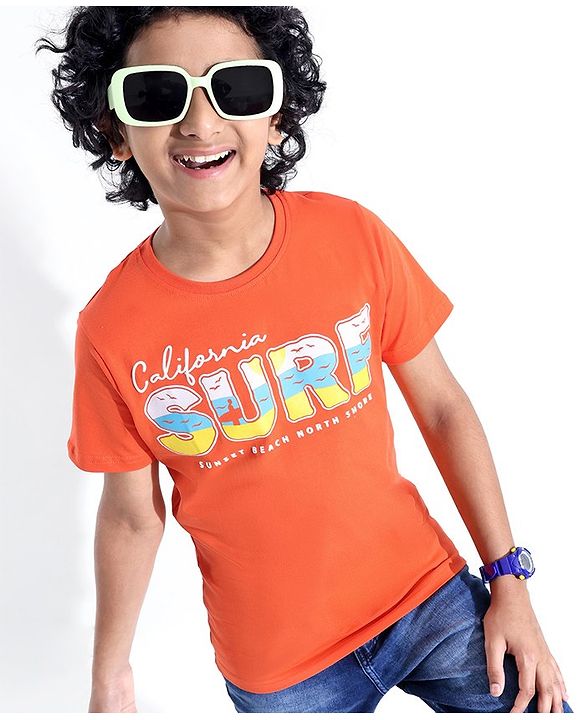 Pine Kids Half Sleeves Round Neck Cotton Text Printed T-Shirt - Nastrutrtium