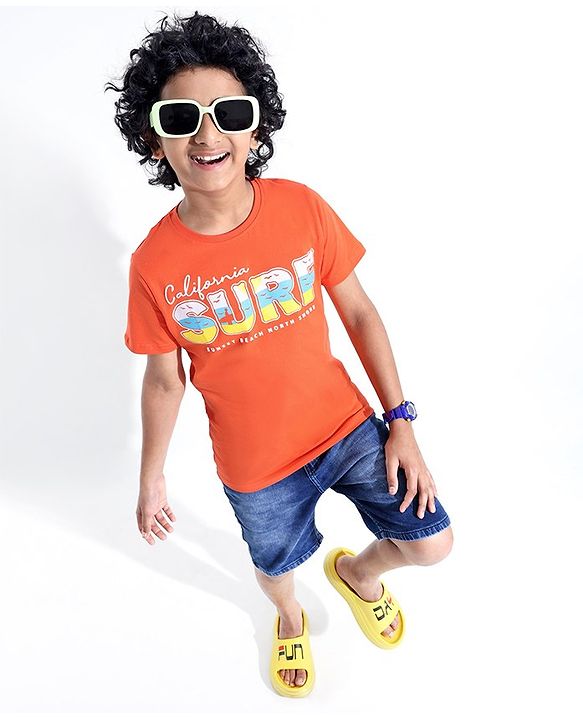 Pine Kids Half Sleeves Round Neck Cotton Text Printed T-Shirt - Nastrutrtium