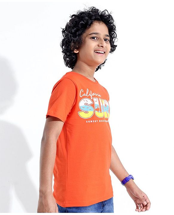Pine Kids Half Sleeves Round Neck Cotton Text Printed T-Shirt - Nastrutrtium