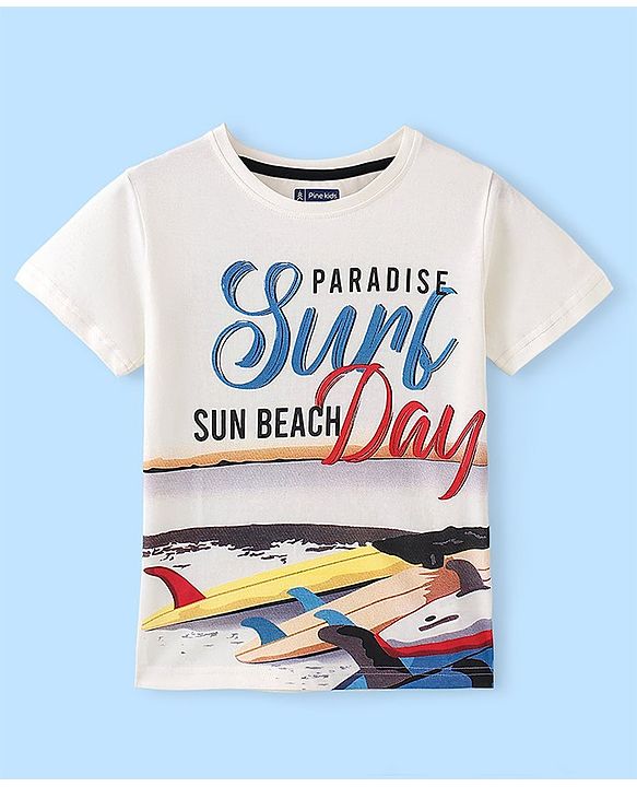 Pine Kids Half Sleeves Round Neck Cotton Text Printed T-Shirt - Snow White