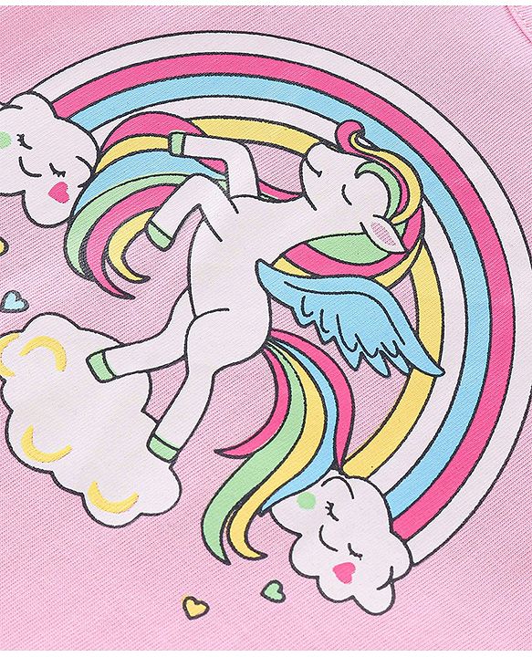 Babyhug Cotton Knit Half Sleeves Night Suit Unicorn Print -Pink