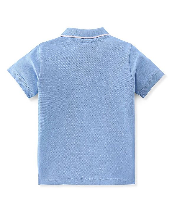 Babyhug Cotton Knit Half Sleeves Polo Cut & Sew T-Shirt with Text Graphic Print - Blue & Green