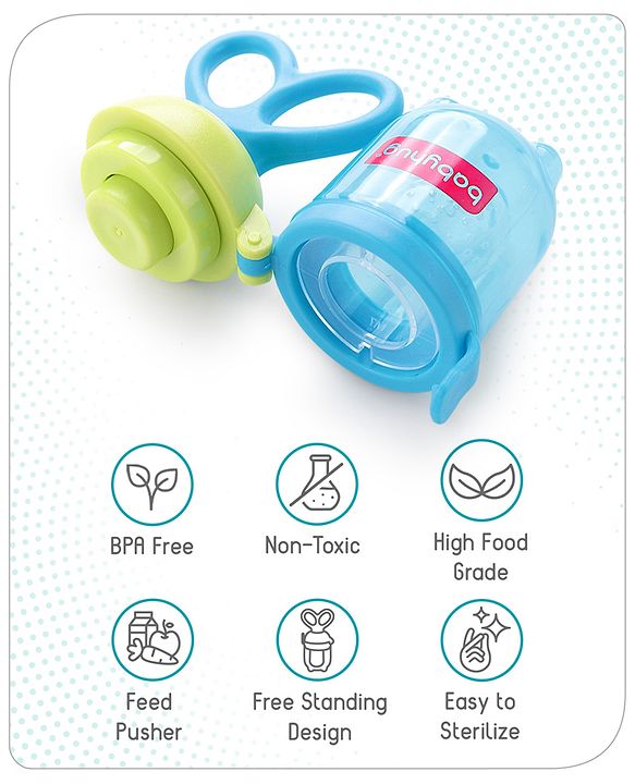 Babyhug Fruit & Food Feeder with Feed Pusher- Blue