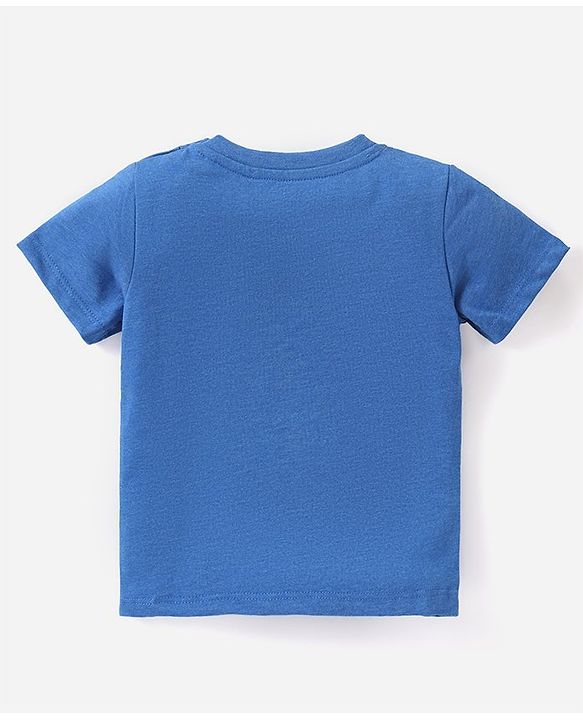 Babyhug Single Jersey Knit Half Sleeves T-Shirt & Shorts Set with Animal Print - Blue & White
