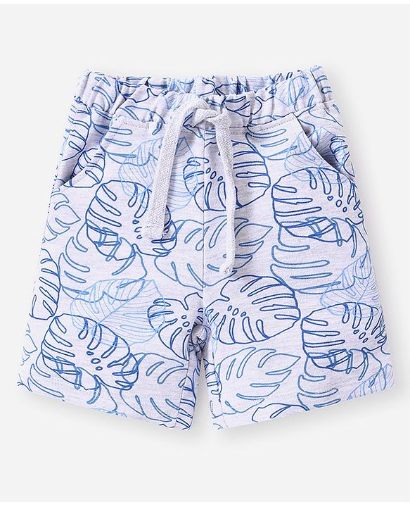 Babyhug Single Jersey Knit Half Sleeves T-Shirt & Shorts Set with Animal Print - Blue & White