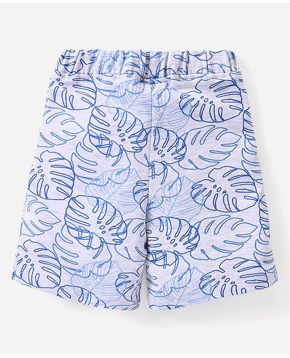 Babyhug Single Jersey Knit Half Sleeves T-Shirt & Shorts Set with Animal Print - Blue & White