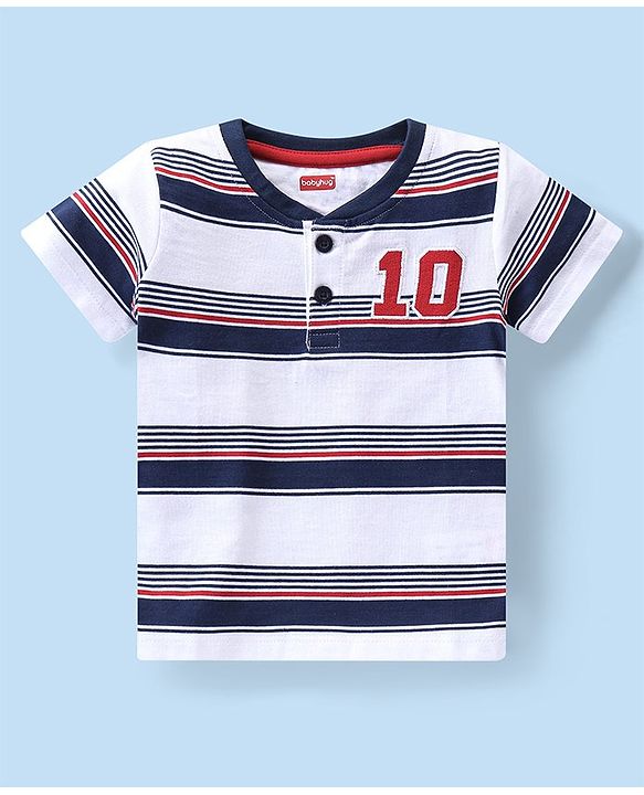 Babyhug Single Jersey Knit Half Sleeves Striped T-Shirt & Shorts Set - Blue