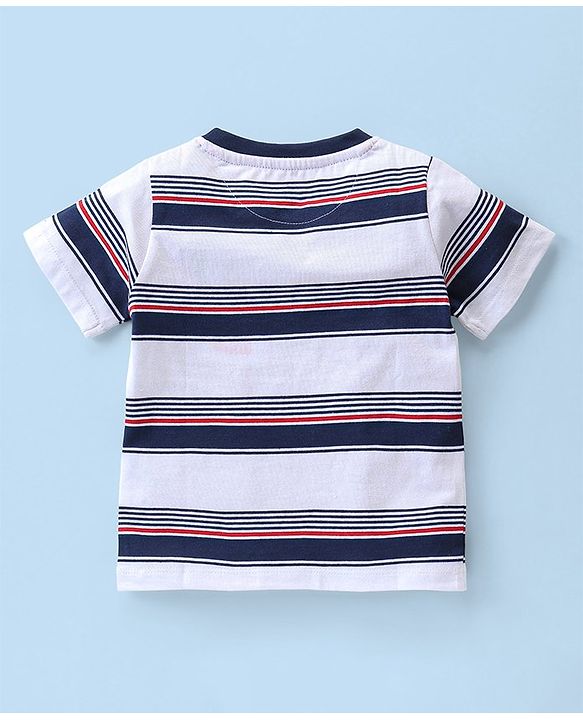 Babyhug Single Jersey Knit Half Sleeves Striped T-Shirt & Shorts Set - Blue