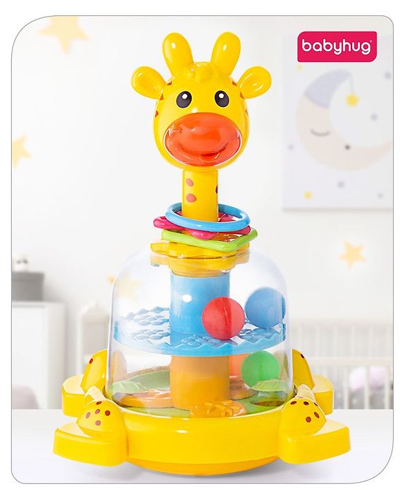 Babyhug Premium Giraffe Press and Spin Toy for Kids- Yellow| Pre-school Toys for Kids| Encourage Walking, Build Gross Motor Skills and Hand-Eye Coordination| BIS Certified| 18 Months+