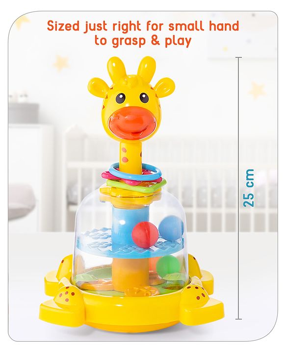 Babyhug Premium Giraffe Press and Spin Toy for Kids- Yellow| Pre-school Toys for Kids| Encourage Walking, Build Gross Motor Skills and Hand-Eye Coordination| BIS Certified| 18 Months+