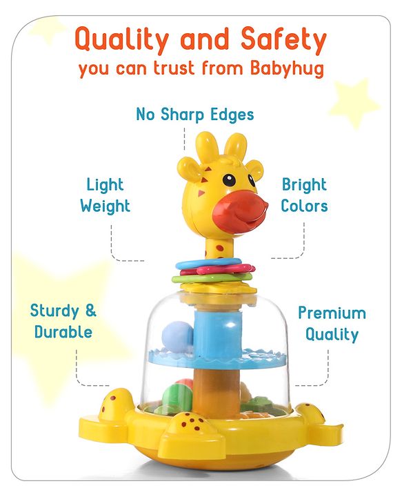 Babyhug Premium Giraffe Press and Spin Toy for Kids- Yellow| Pre-school Toys for Kids| Encourage Walking, Build Gross Motor Skills and Hand-Eye Coordination| BIS Certified| 18 Months+