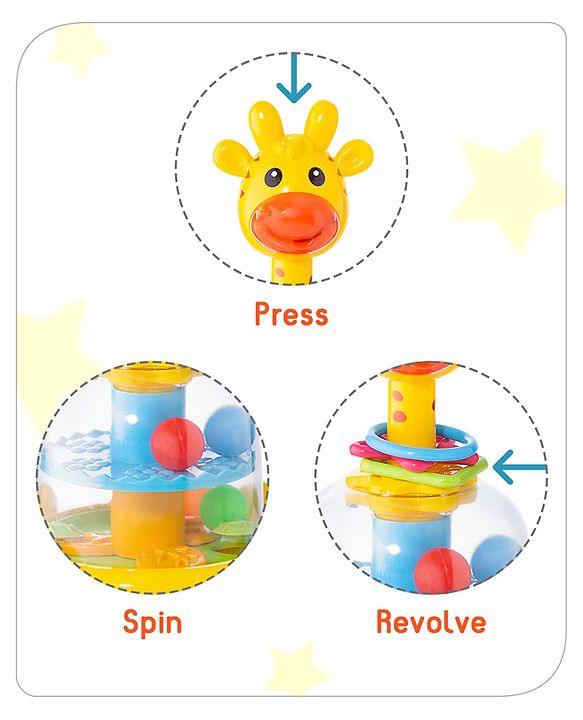 Babyhug Premium Giraffe Press and Spin Toy for Kids- Yellow| Pre-school Toys for Kids| Encourage Walking, Build Gross Motor Skills and Hand-Eye Coordination| BIS Certified| 18 Months+