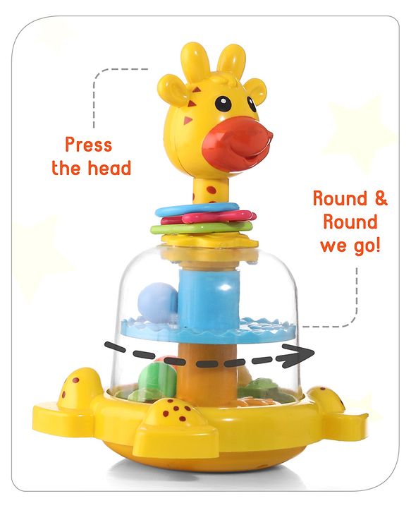 Babyhug Premium Giraffe Press and Spin Toy for Kids- Yellow| Pre-school Toys for Kids| Encourage Walking, Build Gross Motor Skills and Hand-Eye Coordination| BIS Certified| 18 Months+