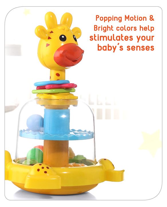 Babyhug Premium Giraffe Press and Spin Toy for Kids- Yellow| Pre-school Toys for Kids| Encourage Walking, Build Gross Motor Skills and Hand-Eye Coordination| BIS Certified| 18 Months+