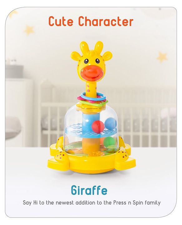 Babyhug Premium Giraffe Press and Spin Toy for Kids- Yellow| Pre-school Toys for Kids| Encourage Walking, Build Gross Motor Skills and Hand-Eye Coordination| BIS Certified| 18 Months+