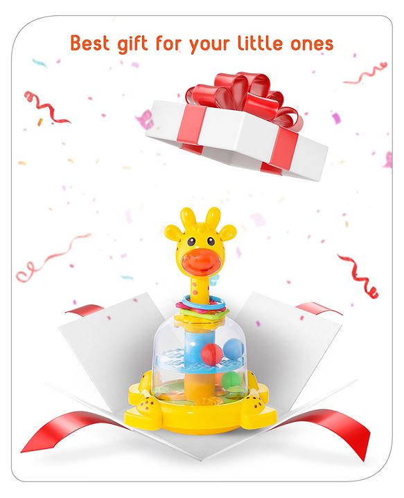 Babyhug Premium Giraffe Press and Spin Toy for Kids- Yellow| Pre-school Toys for Kids| Encourage Walking, Build Gross Motor Skills and Hand-Eye Coordination| BIS Certified| 18 Months+
