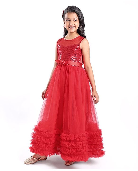 Pine Kids Sleeveless Party Gown with Sequin Detailing - Red