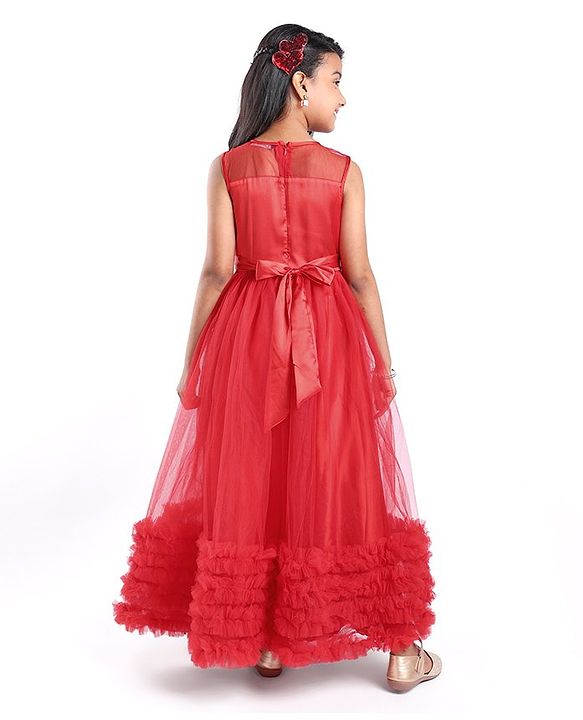 Pine Kids Sleeveless Party Gown with Sequin Detailing - Red
