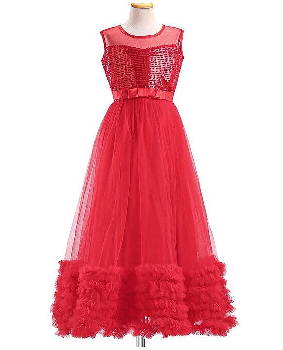 Pine Kids Sleeveless Party Gown with Sequin Detailing - Red