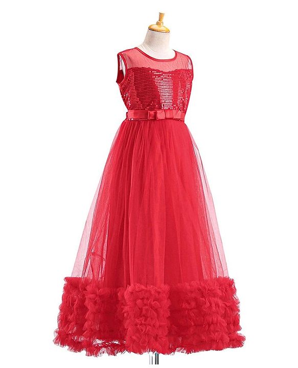 Pine Kids Sleeveless Party Gown with Sequin Detailing - Red