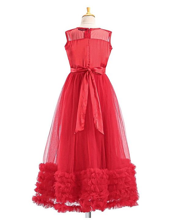 Pine Kids Sleeveless Party Gown with Sequin Detailing - Red