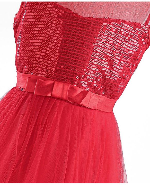 Pine Kids Sleeveless Party Gown with Sequin Detailing - Red