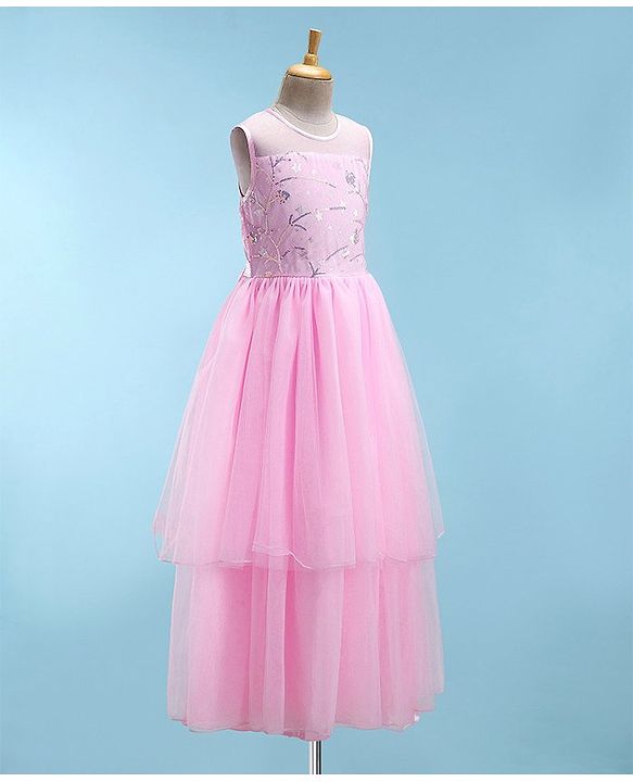 Pine Kids Sleeveless Party Frock With Sequins Detailing - Pink
