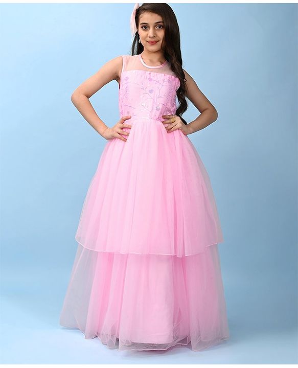 Pine Kids Sleeveless Party Frock With Sequins Detailing - Pink