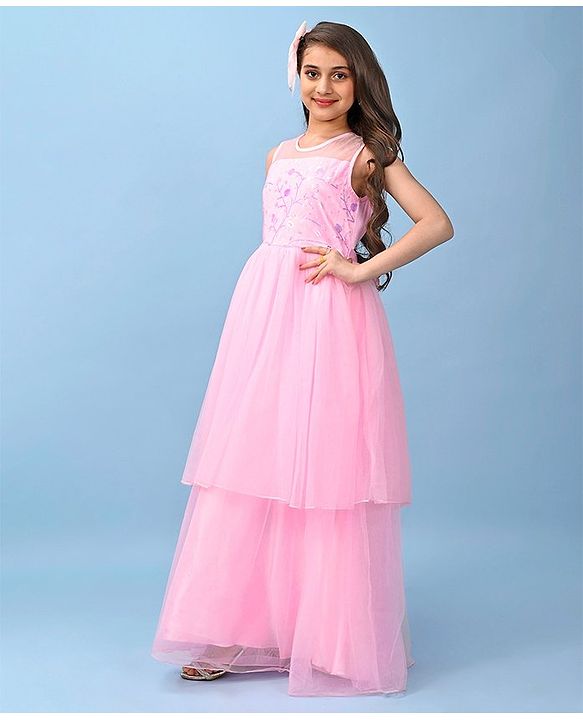 Pine Kids Sleeveless Party Frock With Sequins Detailing - Pink