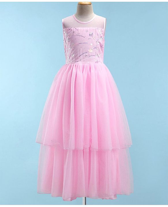 Pine Kids Sleeveless Party Frock With Sequins Detailing - Pink