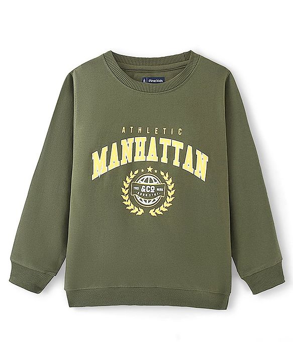 Pine Kids Full Sleeves Round Neck Printed Sweatshirt - Olive
