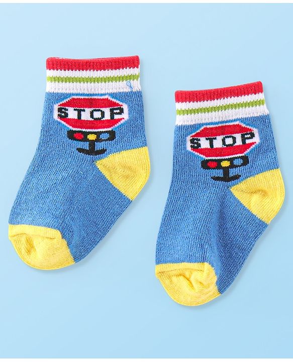 Cute Walk By Babyhug Anti Bacterial Cotton Rich Non Terry Ankle Length Socks Stripes & Car Deign Pack Of 5 - Multicolor