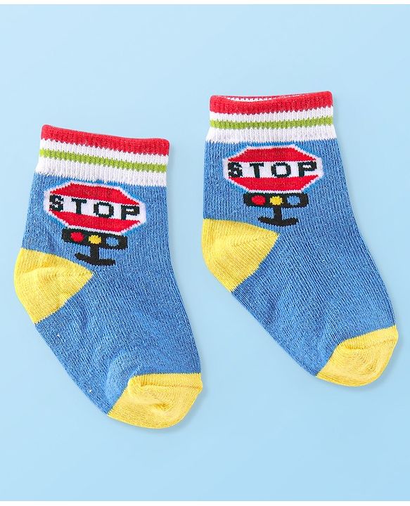 Cute Walk By Babyhug Anti Bacterial Cotton Rich Non Terry Ankle Length Socks Stripes & Car Deign Pack Of 5 - Multicolor