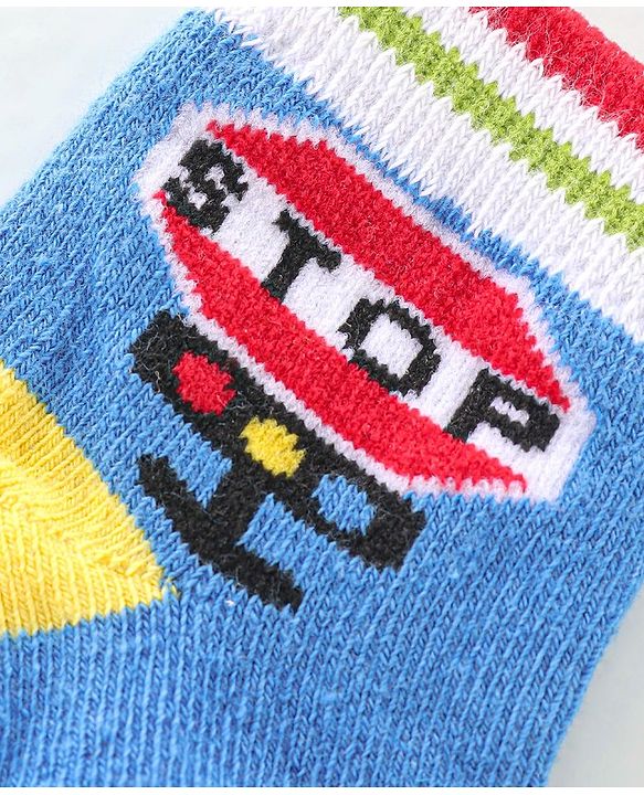 Cute Walk By Babyhug Anti Bacterial Cotton Rich Non Terry Ankle Length Socks Stripes & Car Deign Pack Of 5 - Multicolor