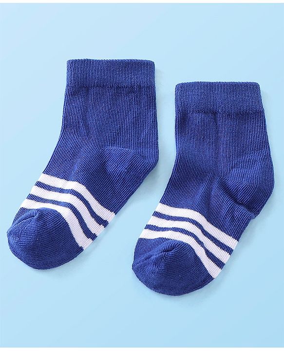 Cute Walk by Babyhug Cotton Blend Rich Non Terry Antibacterial Ankle Length Socks Striped Design Pack of 5 - Blue & White