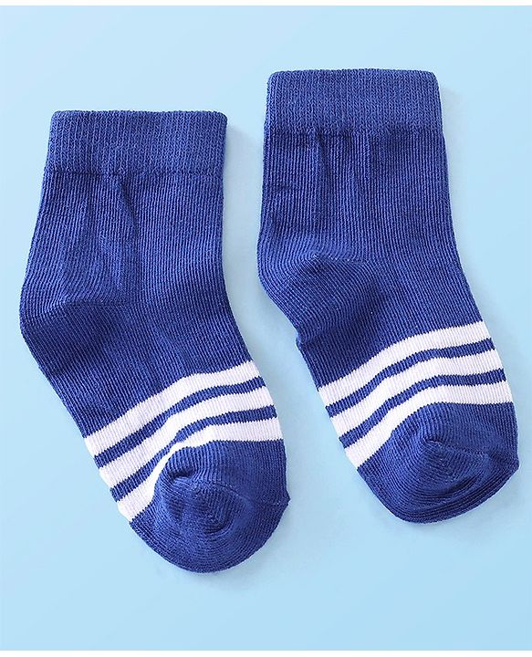 Cute Walk by Babyhug Cotton Blend Rich Non Terry Antibacterial Ankle Length Socks Striped Design Pack of 5 - Blue & White