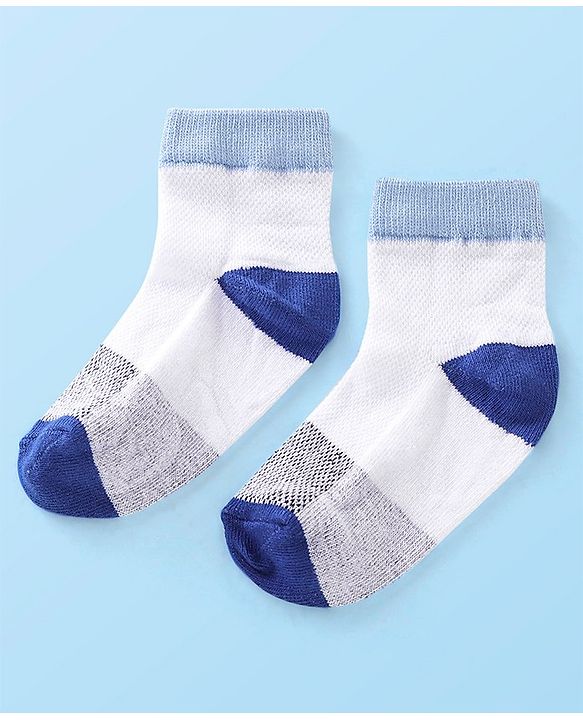 Cute Walk by Babyhug Cotton Blend Rich Non Terry Antibacterial Ankle Length Socks Striped Design Pack of 5 - Blue & White