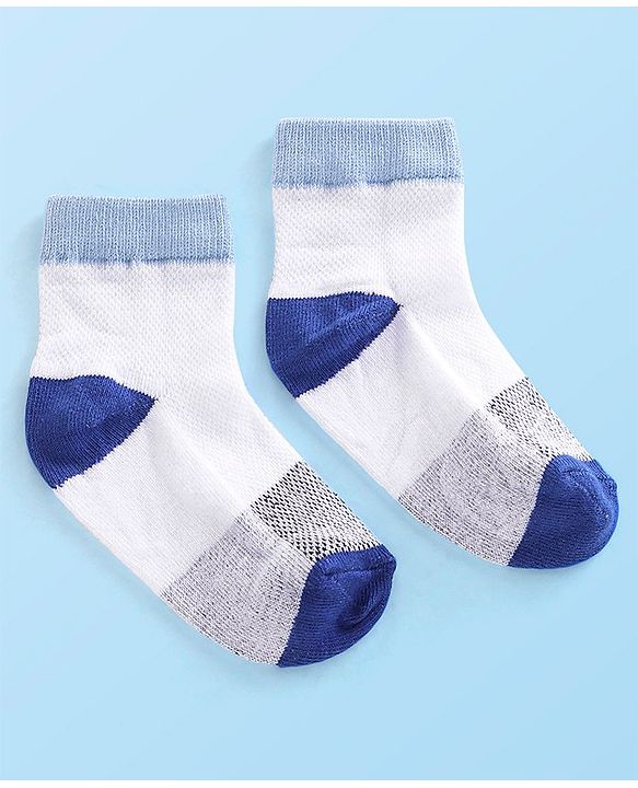 Cute Walk by Babyhug Cotton Blend Rich Non Terry Antibacterial Ankle Length Socks Striped Design Pack of 5 - Blue & White