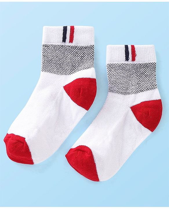 Cute Walk by Babyhug Cotton Blend Rich Non Terry Antibacterial Ankle Length Socks Striped Design Pack of 5 - Blue & White