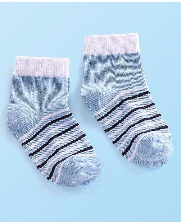 Cute Walk by Babyhug Cotton Blend Rich Non Terry Antibacterial Ankle Length Socks Striped Design Pack of 5 - Blue & White